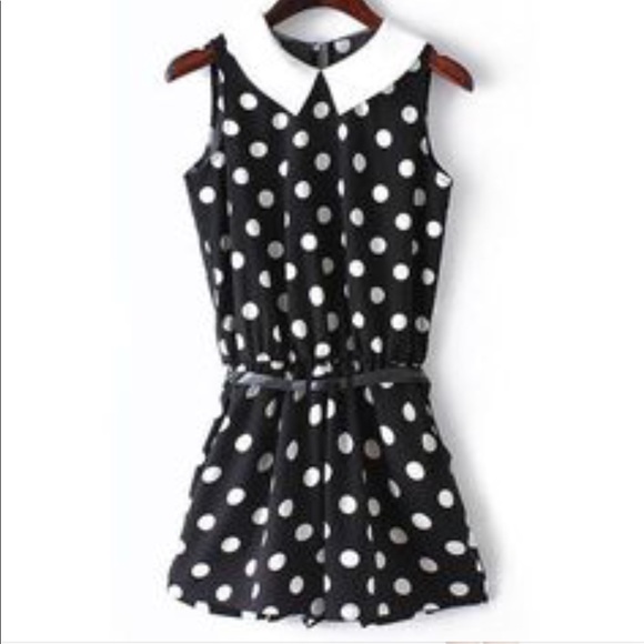 Polka Dot Peter Pan Collar Sleeveless Romper - Picture 7 of 8